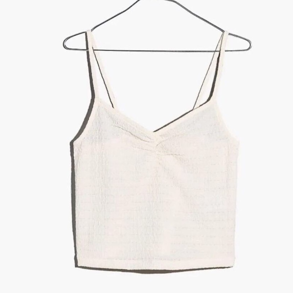 Madewell Women M Ivory Crop V-Neck Crinkled Ruched-Front Cami Tank Top